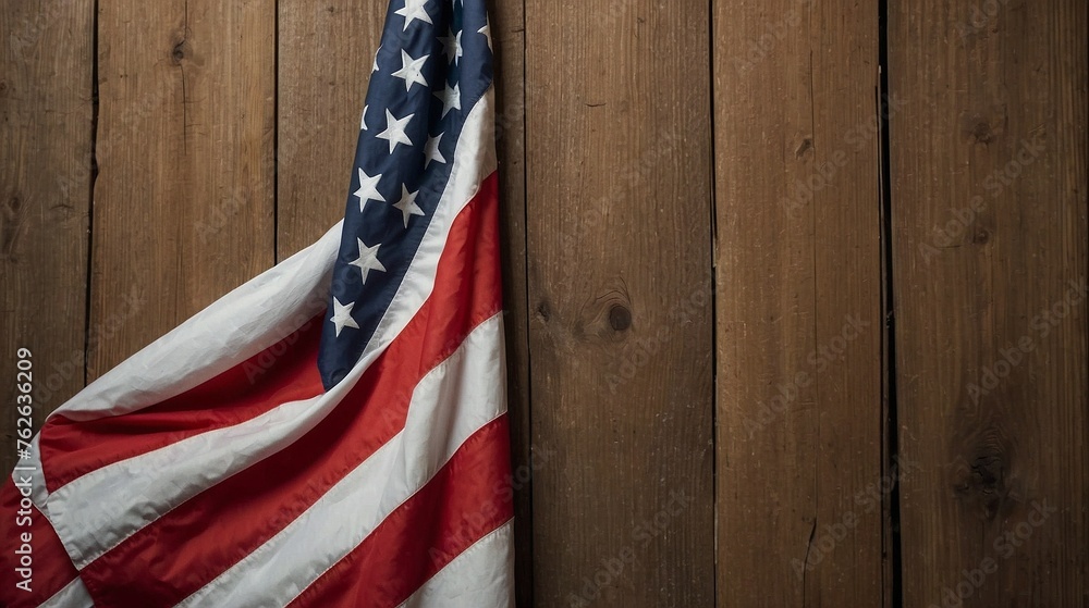 Bandera de los esetados unidos de america, sobre una tabla de madera, patriotica. - obrazy, fototapety, plakaty 