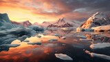 Generative AI Setting sun over Antarctic glaciers