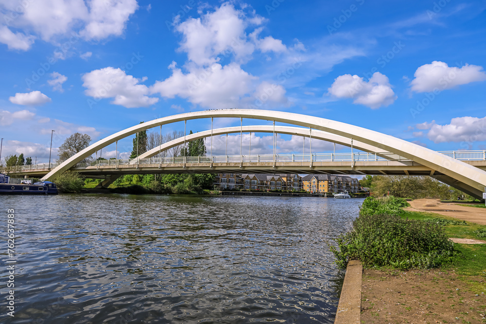 View of Walton bridge across the Thames River, England, UK. Walton Bridge is a road bridge across the River, carrying the A244 between Walton-on-Thames and Shepperton.
