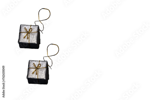 small silver-colored christmas gifts on transparent background