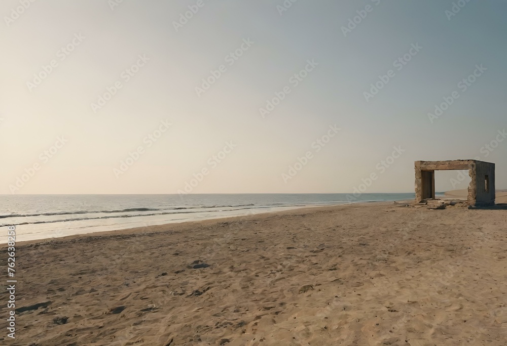 Minimal background, cinematic shot, beach, Empty, ruined. Generative AI.	
