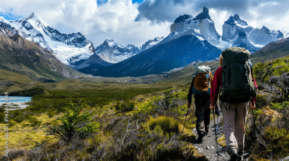 Hikers in Majestic Mountain Terrain