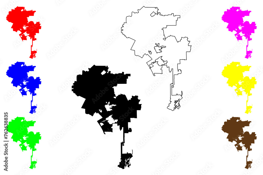 Obraz premium Los Angeles City (California, United States cities, United States of America, usa city, L.A.) map vector illustration, scribble sketch City of Los Angeles map