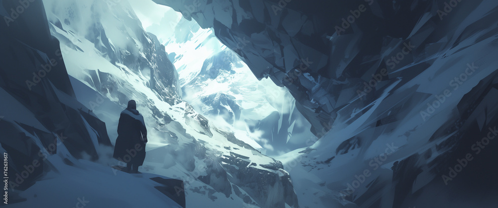 Obraz premium Explorer Gazing into a Vast Ice Chasm