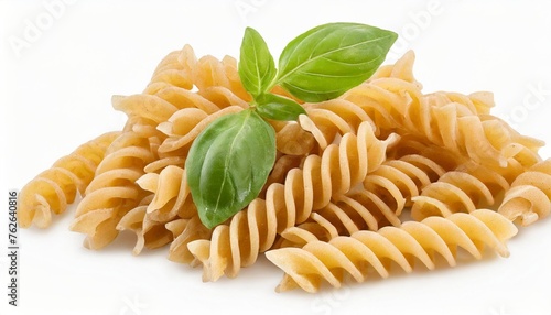 wolegrain fusilli pasta from durum wheat isolated on white background with full depth of field