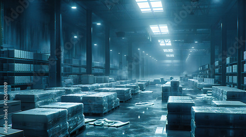 Organized Industrial Space: A Warehouse Interior with Boxes on Shelves, Ready for Distribution and Logistics