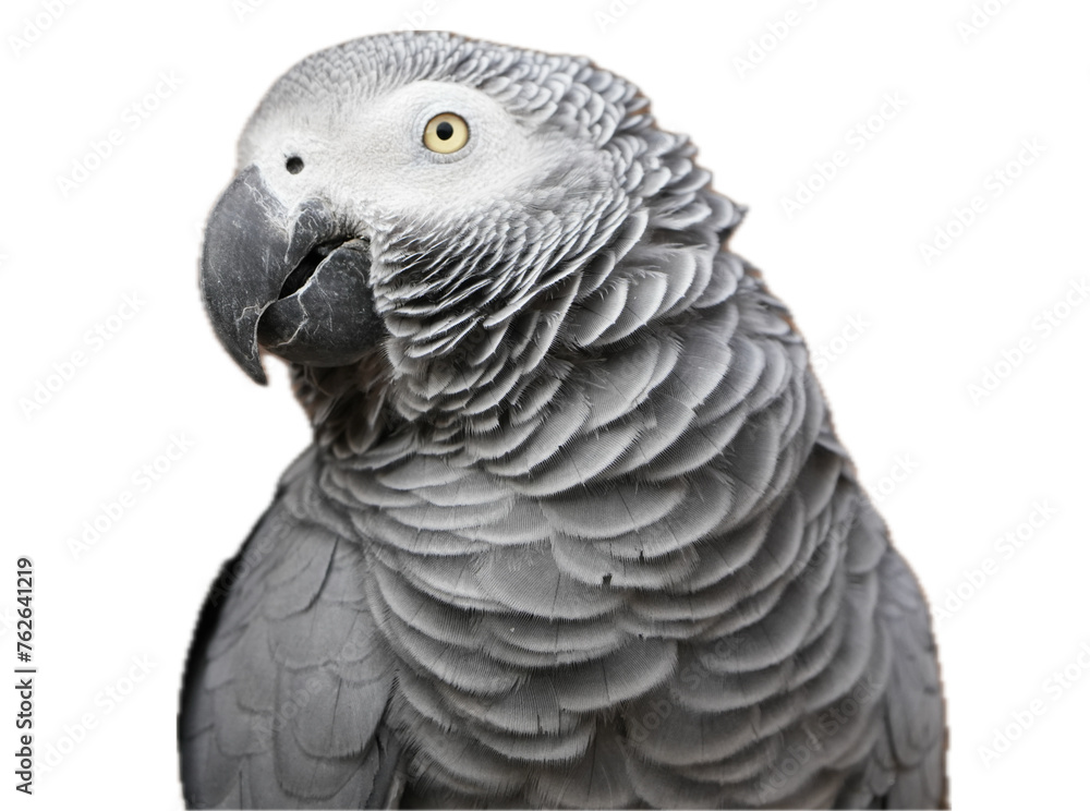 Naklejka premium gray parrot isolated on white, grey parrot, bird, feathers, clipart, transparent background