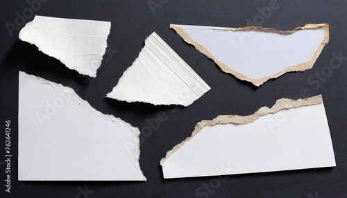 set collection of five blank white paper scraps with torn edges for digital collage space for your text design elements photo