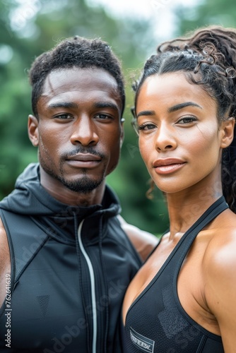 Man and Woman Posing for Fitness Brand Photoshoot. Generative AI