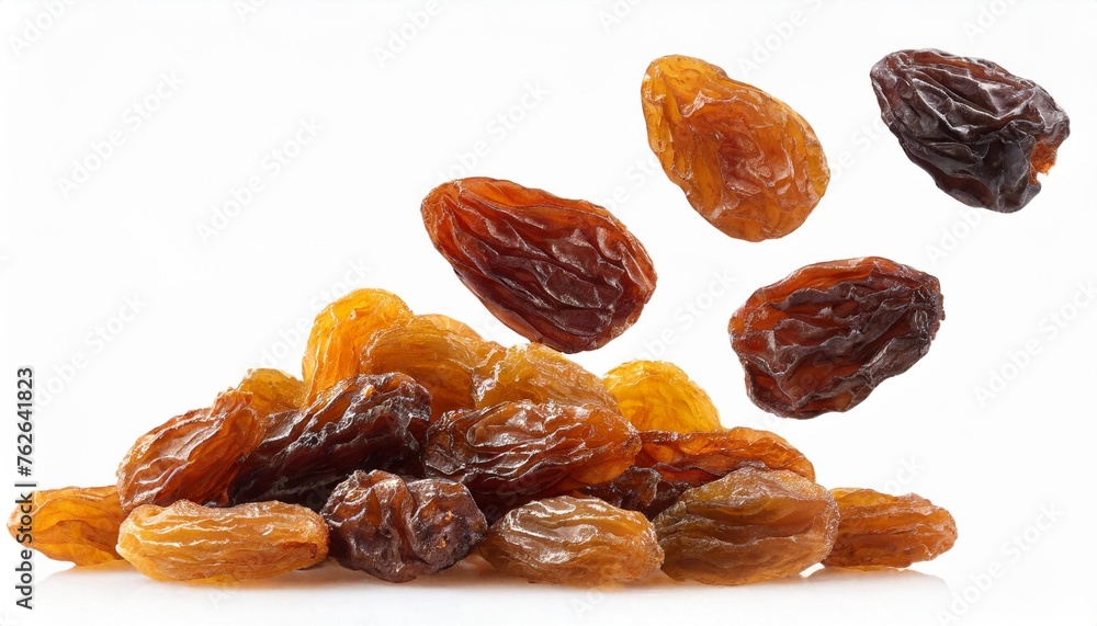 falling raisins isolated on white background