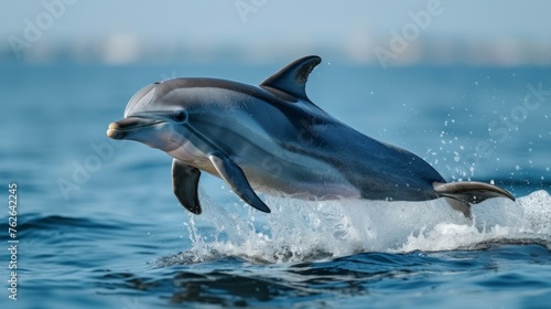  Dolphin jumping from water  mouth open  head above