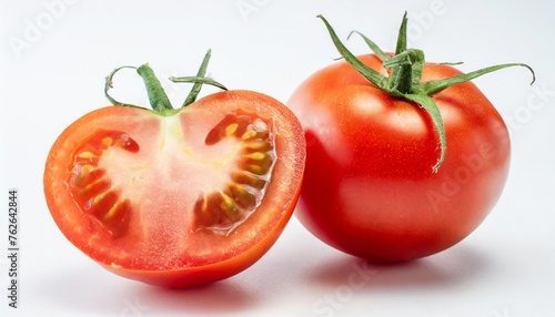 tomato vegetables isolated on white or transparent background two fresh tomatoes whole and cut half