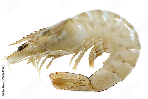 uncooked raw unpeeled extra large tiger white shrimp on a transparent background