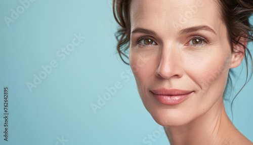 Elegant Woman with a Graceful Smile and Fresh Skin