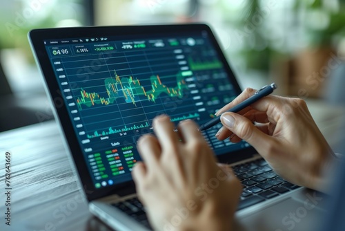 Financial Expert Analyzing Stock Market Trends on Laptop