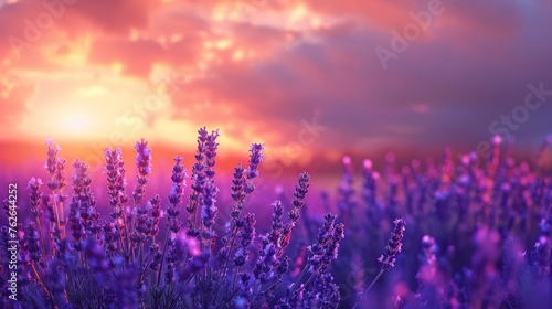 lavender field France view at sunset