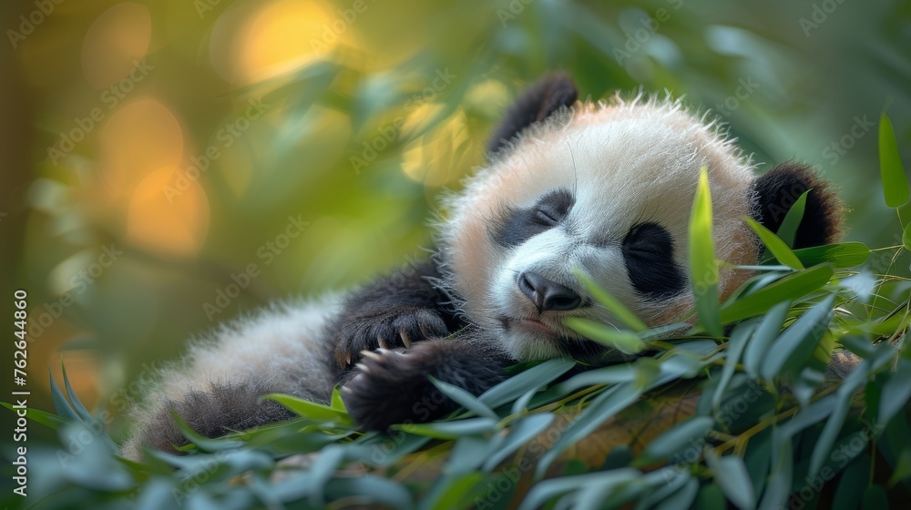 Obraz premium panda eating bamboo