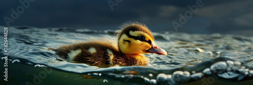 Colorful Duckling Serenely Floating/Swimming on Water Illustration. Generative AI.
 photo