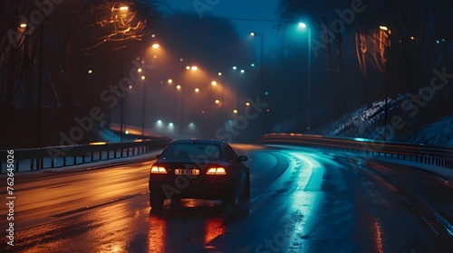 Car driving on road at night