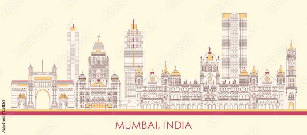 Cartoon Skyline panorama of city of Mumbai, India - vector illustration