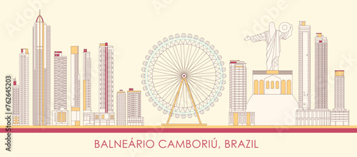 Cartoon Skyline panorama of city of Balneário Camboriú, Brazil - vector illustration