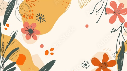 modern abstract shapes and flowers in a boho style, space between elements, simple, minimalistic