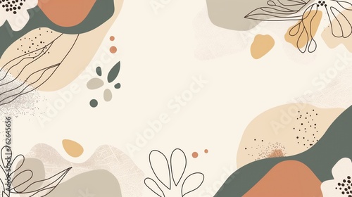 modern abstract shapes and flowers in a boho style, space between elements, simple, minimalistic