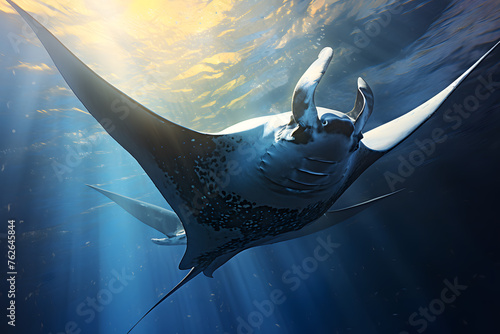 Manta ray underwater, underwater world manta ray fish