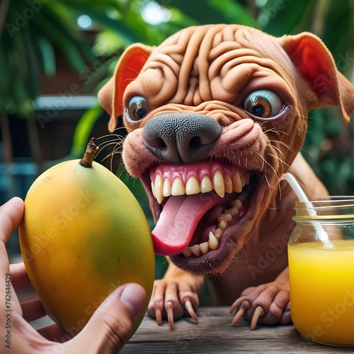  hungry dog ​​wanting a mango