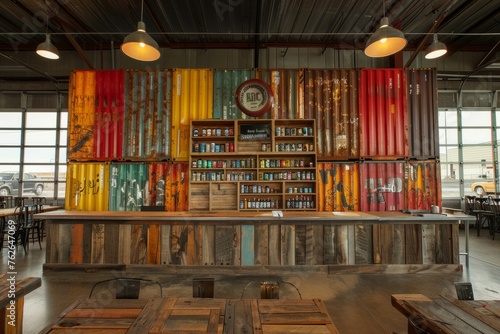 Eco-Friendly Coffee Shop Bar with Recycled Shipping Container Decor