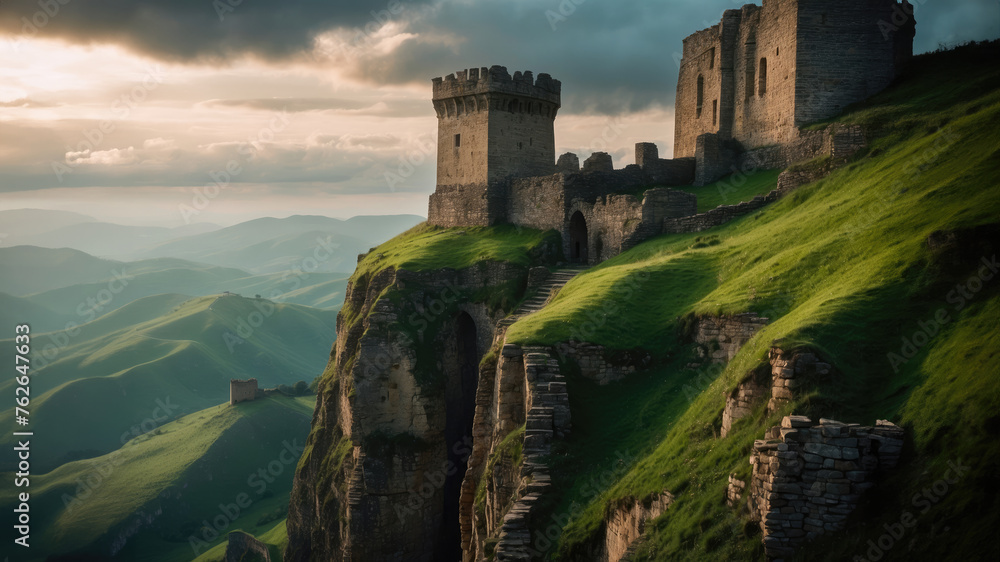 A Sunset Serenade over Historic Stronghold Ruins A Sunset Serenade over Historic Stronghold Ruins