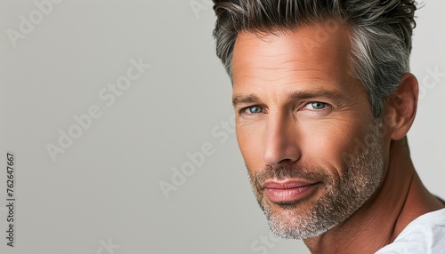 Handsome Middle-Aged Man with Salt and Pepper Hair and Confident Smile