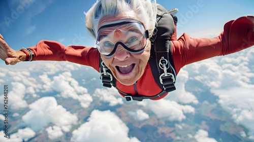 Ecstatic Senior Woman Skydiver Embodying the Unparalleled Thrill of the Dive
