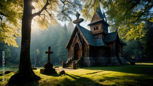 Whispers of Eternity: The Ancient Stave Church in Morning Light