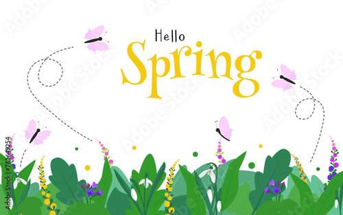 Spring floral vector flat style template. Cartoon vector illustration