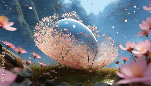 ファンタジーな世界の春の風景　AI画像　ジェネレーティブAI