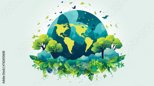 green Eco Earth with green forest ecology concept ,vector illustration
