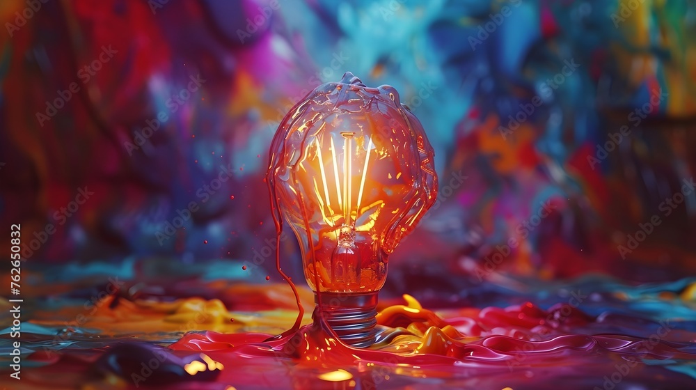 Creativity Concept Lightbulb Made from Oil Paint Mix