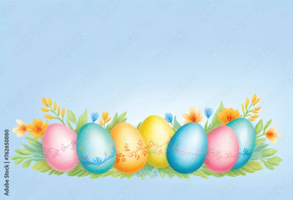 a drawing of easter eggs with a blue background