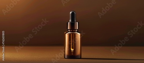 An amber glass dropper bottle against a dark, elegant background