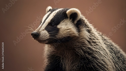 A striking portrait of a European badger looking serene against a natural backdrop, capturing its wild essence © ArtistiKa