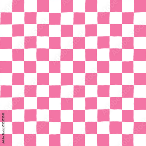 seamless repeating pattern with hand drawn mini small checkerboard in bright pink and white. Ditsy pink checker great for Valentines Day, Galentine, girls design projects