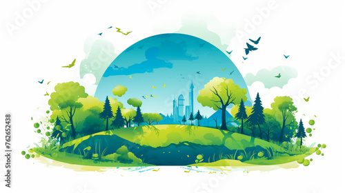 green Eco Earth with green forest ecology concept ,vector illustration 