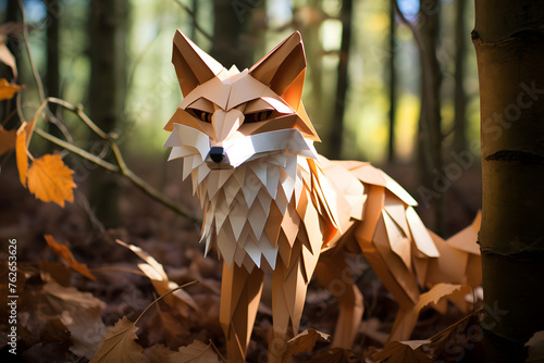 Origami Paperstyle Fox, origami fox, origami animal paperstyle © MrJeans