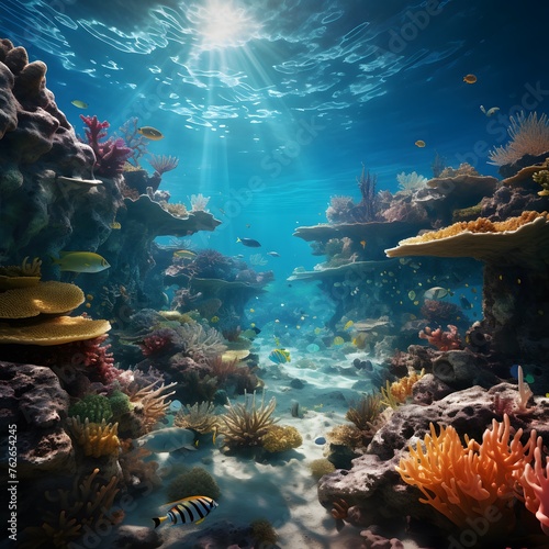 marine life, coral reefs, and clean waters to convey the need for preserving our oceans © wizXart