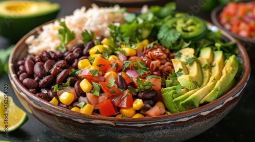 Bowl Filled With Beans, Corn, and Avocado