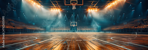 Competitive Arena Awaiting the Echo of Triumph, Spotlight on an Empty Basketball Court