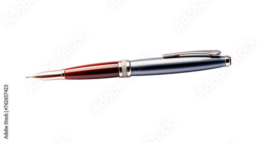 A vibrant red and black pen with a sleek silver tip, ready to make its mark on paper