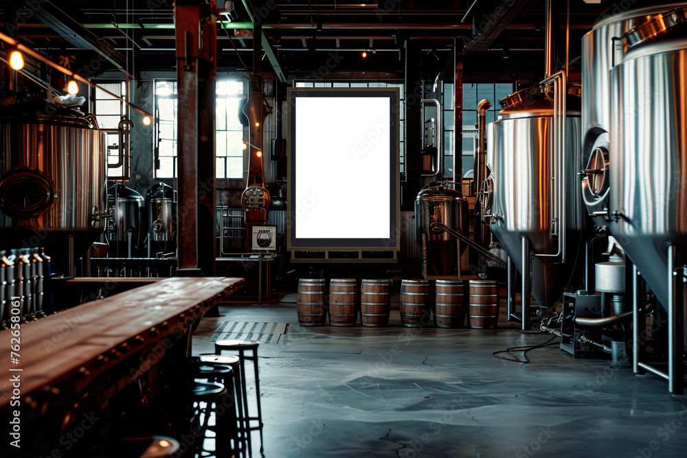 Vertical frame mockup in dark brewery bar interior - obrazy, fototapety, plakaty 