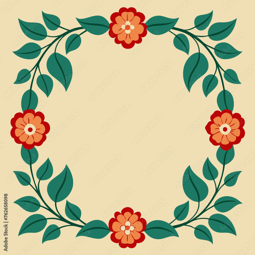 Fototapeta premium Flower Border Frame Vector Illustration
